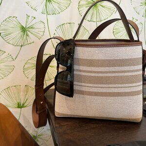 H&M Brown Faux Leather & Striped Bag